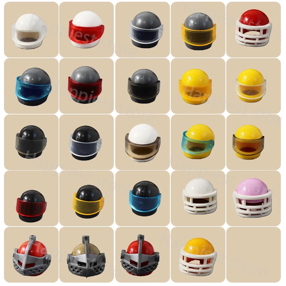 Casco da Moto, Cappello da Baseball, Mattoncini da Costruzione, Maschera da Scherma, Accessori Compatibili, Giocattolo a Blocchi, Regalo per Bambini