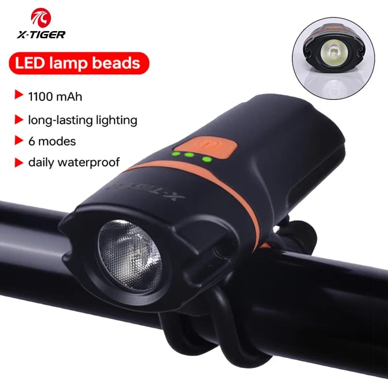 X-TIGER Luce anteriore per bicicletta ad alto lume Tipo-C Ricarica Luce per bici ultraleggera 6 modalità di illuminazione Mini torcia per bicicletta portatile