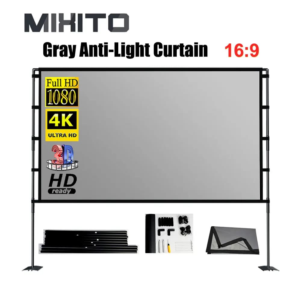 MIXITO Outdoor Anti-light rapporto 16:9 portatile pieghevole a doppia staffa stile proiettore schermo 84-120 "Home 3D HD tenda di proiezione