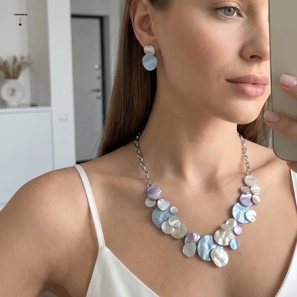 3 pcs/set Zinc Alloy Geometric Round Jewelry Set Lightweight Colorful Enamel Necklace Earrings Set Irregular Multi Layer