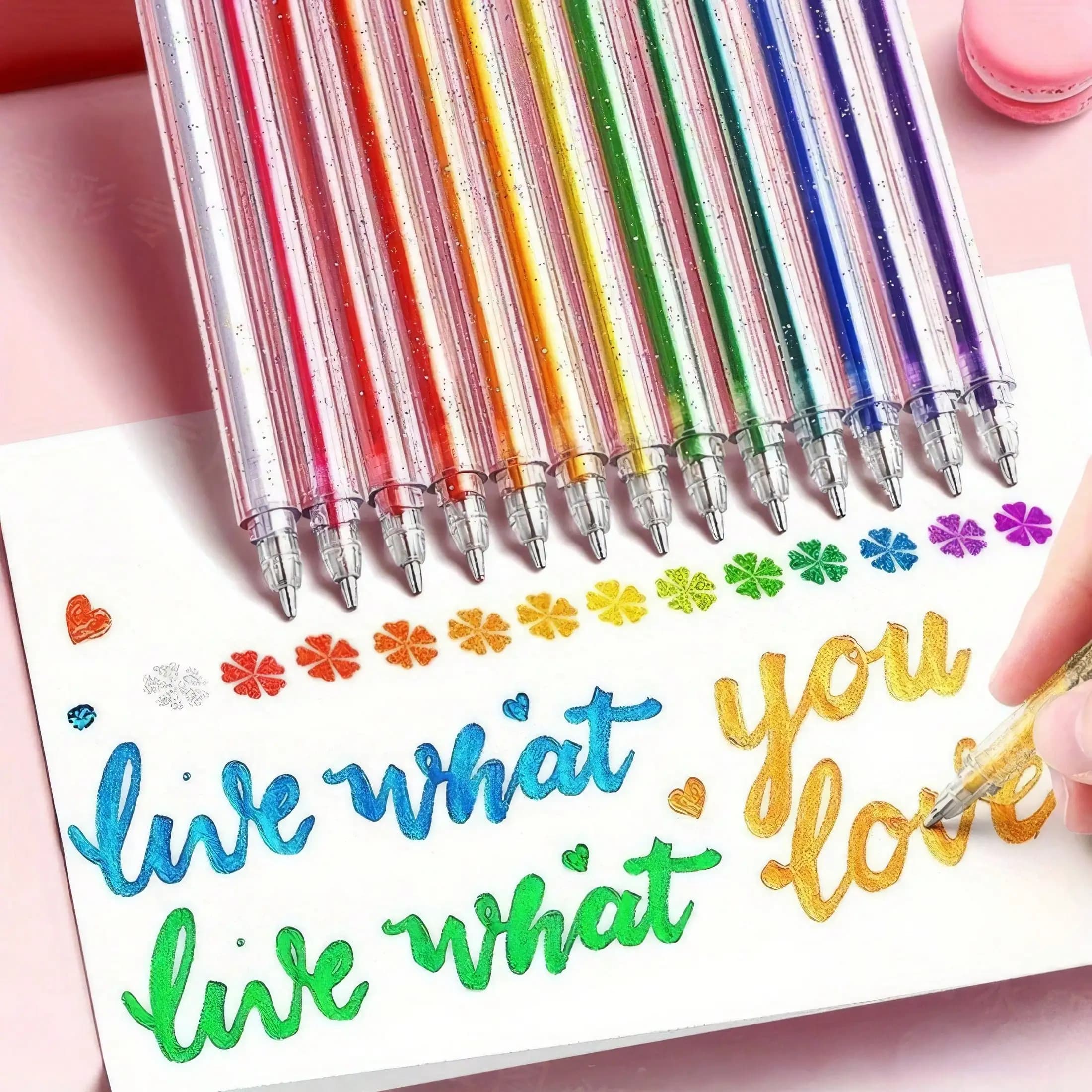 Set di 8 Penne Gel Glitterate, Penne Metallizzate Scintillanti e Vibranti per Colorare, Penne Gel Luccicanti per Arte
