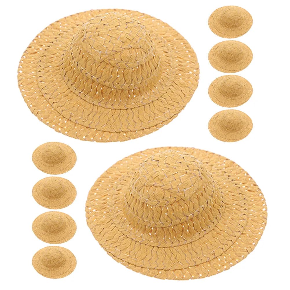 10 Pezzi Mini Cappelli di Paglia Intrecciati a Mano per Artigianato Fai-da-Te, Ornamenti per Case delle Bambole, Cappelli per Costumi, Accessori per Fotografia