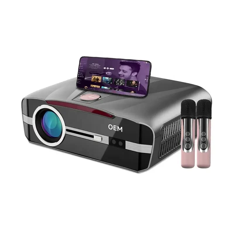 Factory OEM 4-in-1 Portable Karaoke Machine With Smart 1080p Projector W/WiFi Speaker 2 Wireless Microphones Built-in Android