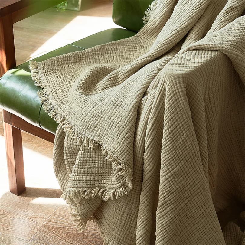 Coperta in Mussola 100% Cotone per Divano, 6 Strati Traspiranti, Leggera, Stile Boho, per Divano e Letto, Coperte Estive con Nappine