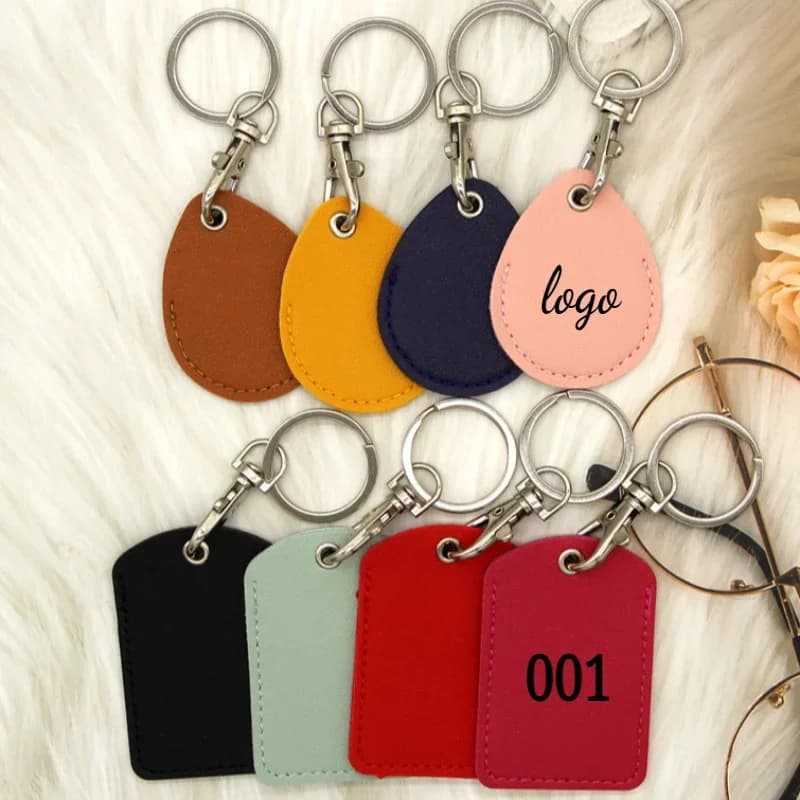 Laser Engraved Logo Access Card Holder Leather Keychain with Airline Water Drops Custom Rectangular Keychain Custom Keychain
