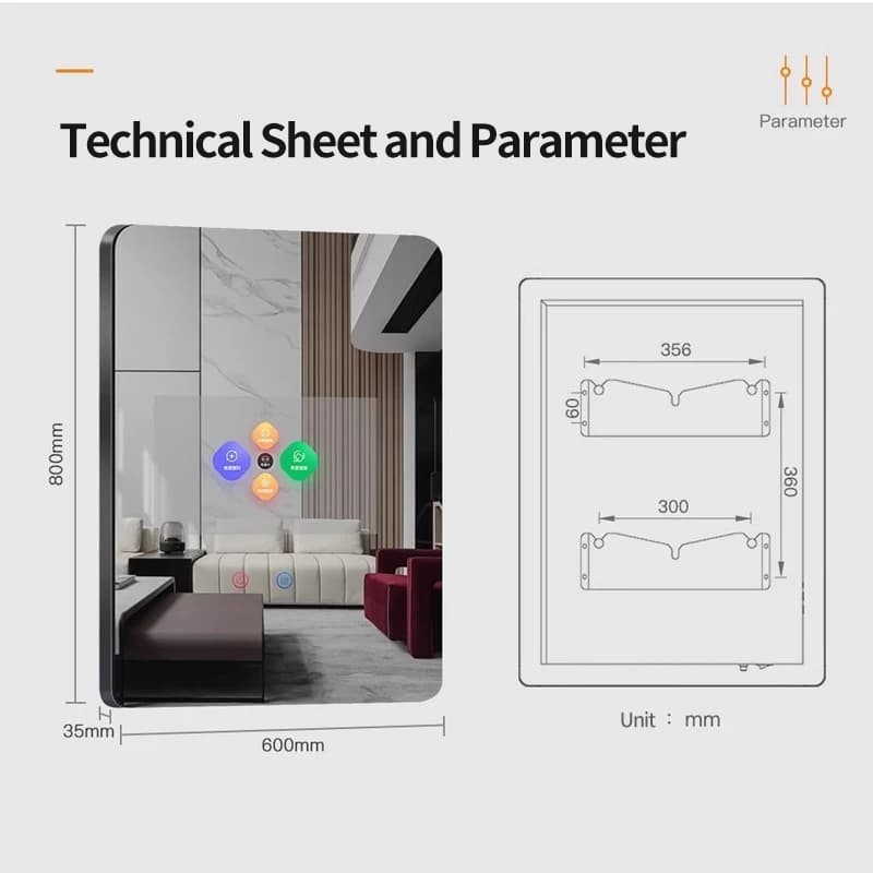 Specchio di illuminazione intelligente personalizzato con luci a LED, bagno, bagno, bagno, specchio per schermo pubblicitario per hotel
