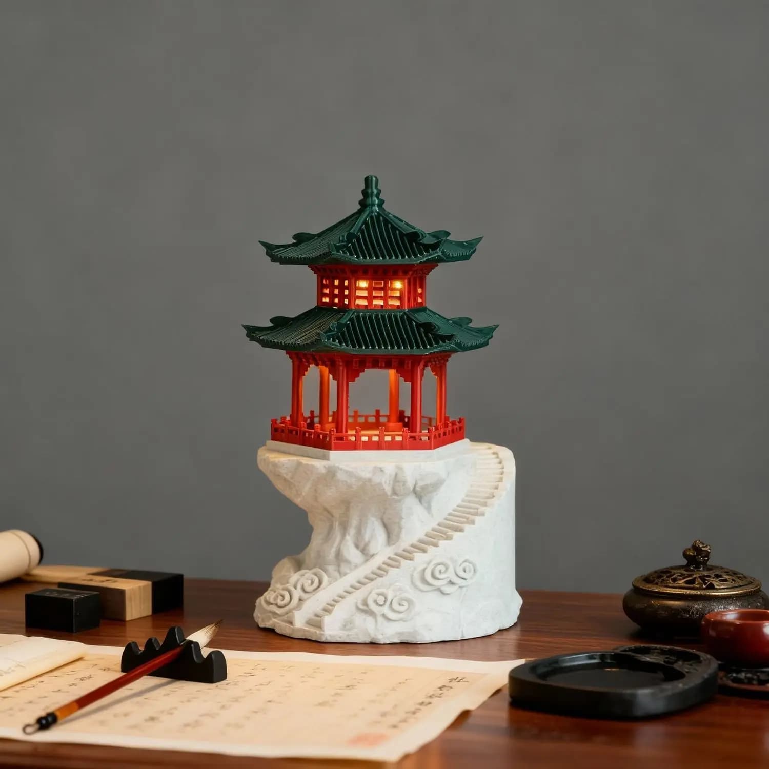 Chinese style ancient architectural ornaments 3D printing ins atmosphere lights bedroom room study desk lamp