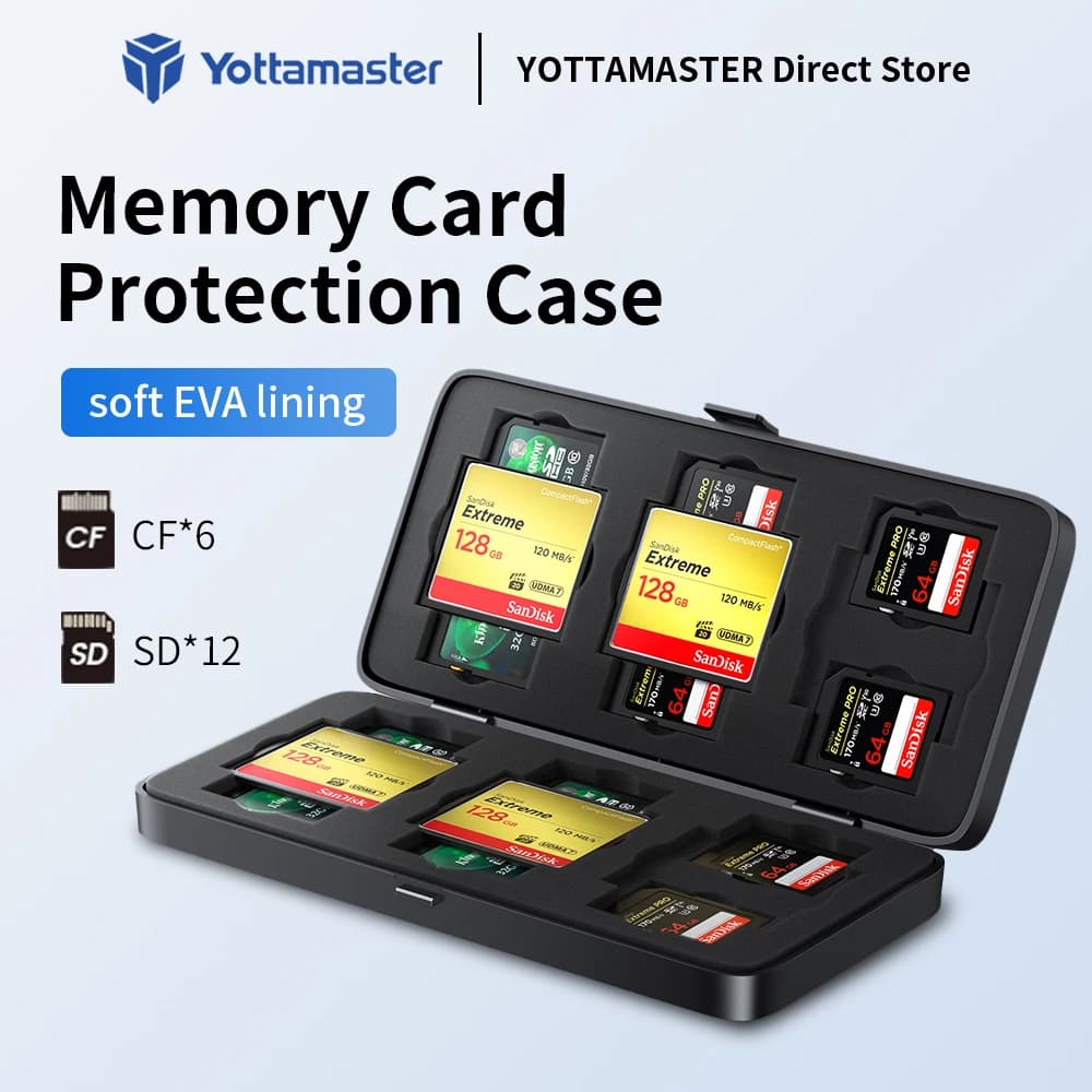 Yottamaster Holder 12SD+6FC Protector Storage Box Multi-grid Dustproof & Shockproof Memory Card Case Micro SD Card Card Reader