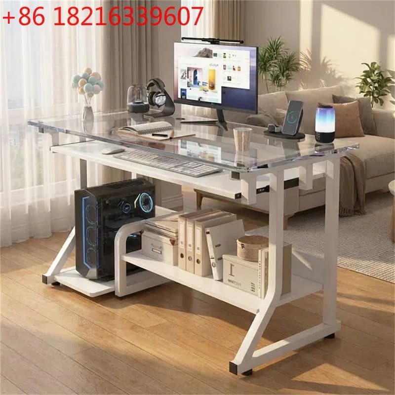 YAOModern Transparent Glass Computer Desk with Keyboard Tray Office Furniture for Student Bedroom Study table Gaming office tabl