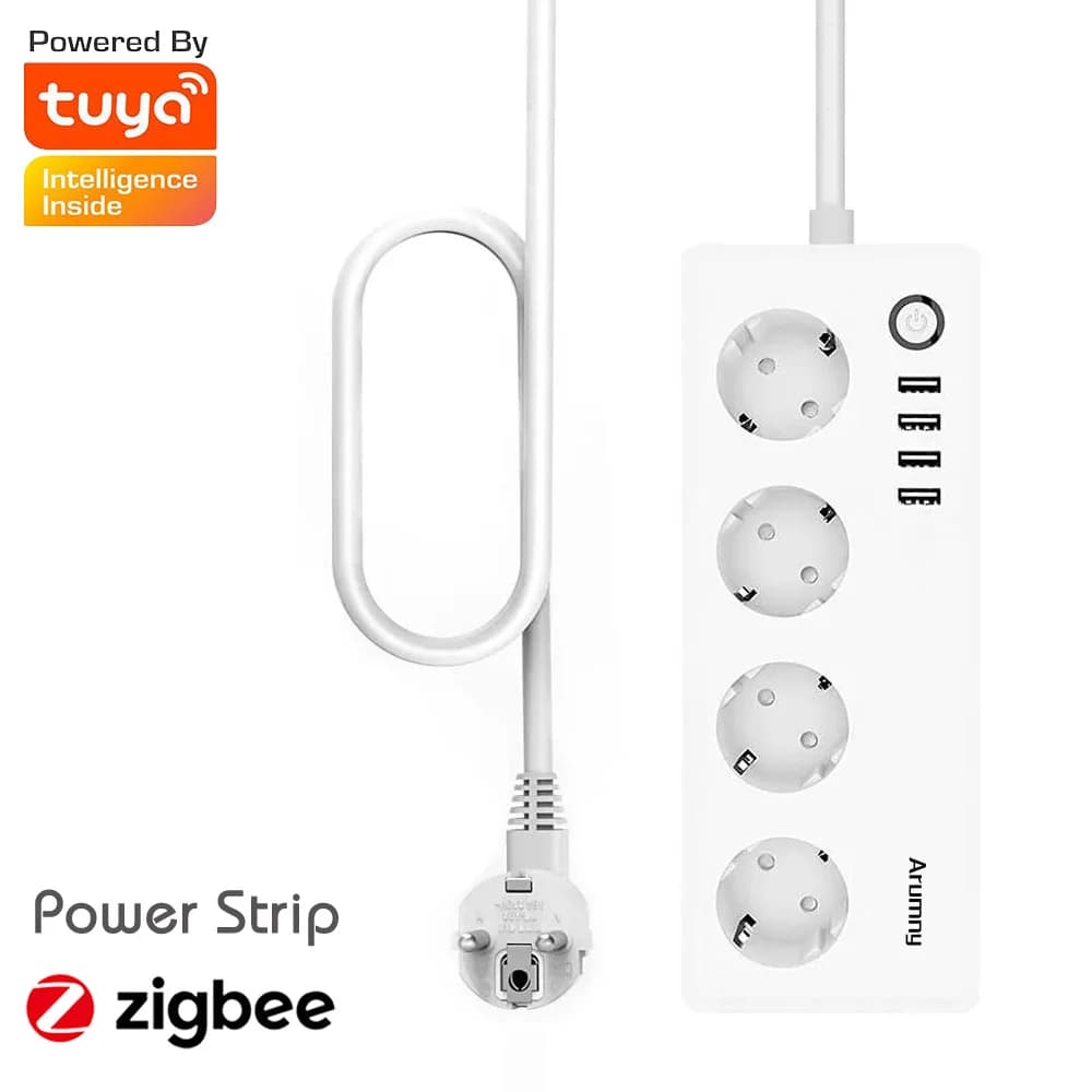 Arumny EU Plug Zigbee Multipresa Tuya Intelligent Life Zigbee2mqtt 1.8m Extension Cable Alexa Assistant Google Vocal Control 16A 220V
