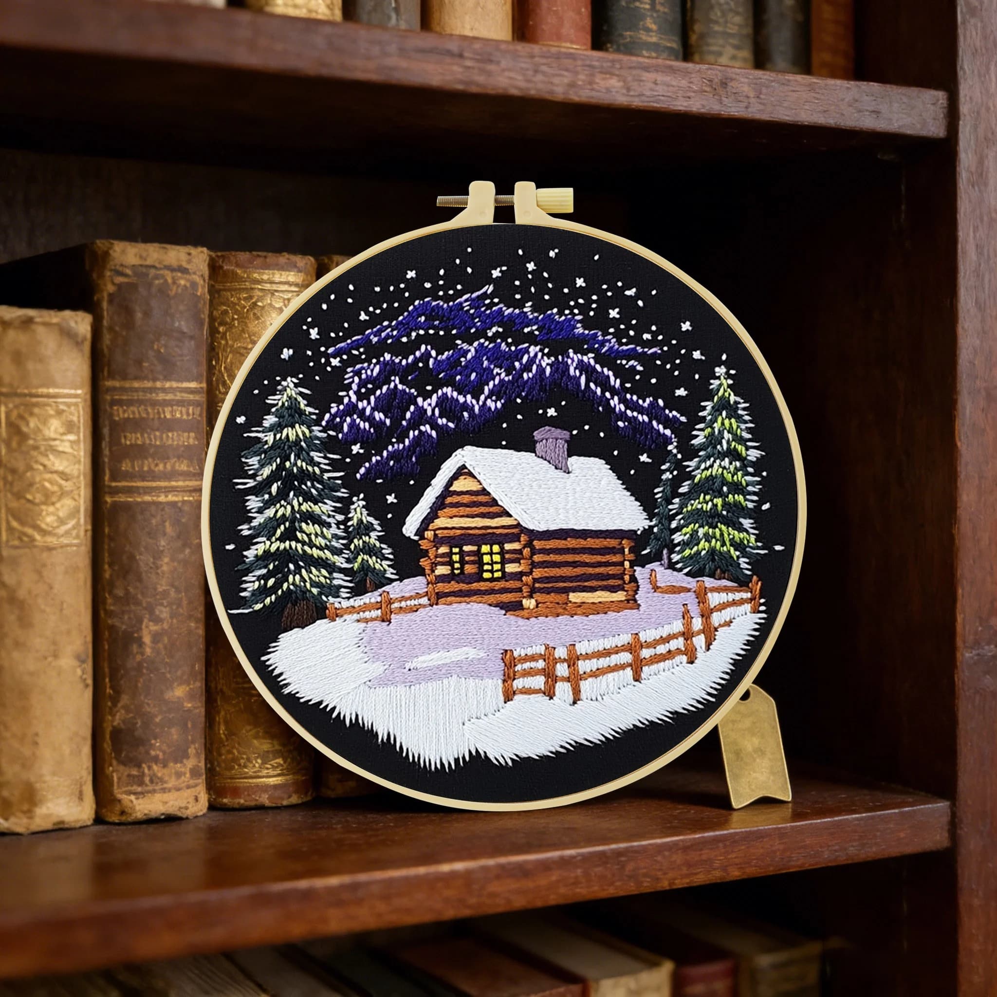 1 pz Kit Ricamo Fai da Te con Carta Solubile in Acqua 20x20CM/15x15CM, Tema Cottage Notturno, per Punto Croce e Arte del Cucito, Ideale come Regalo