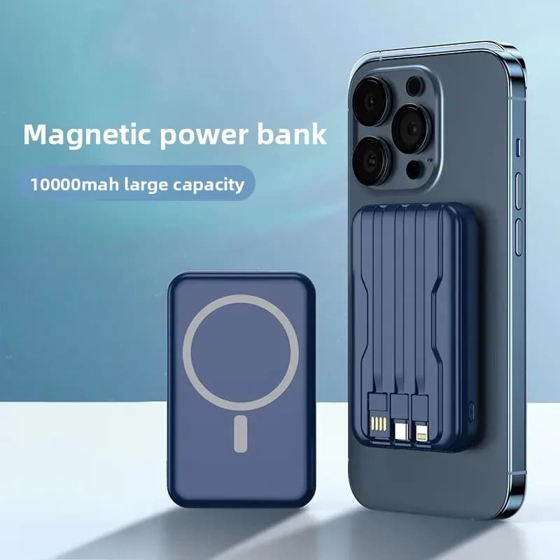 10000mAh Portable Wireless Magnetic Power Bank for Apple MagSafe with Built-in Cable