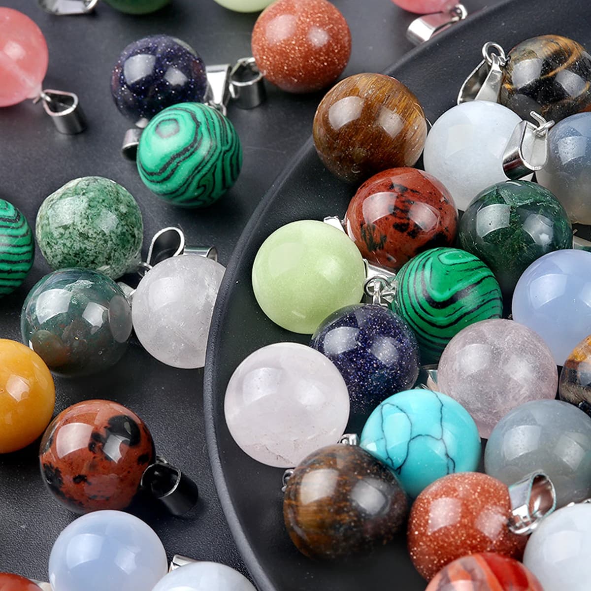 2 pezzi pietra Reiki cristallo di quarzo rosa naturale Malachite occhio di tigre agata Charms pendenti a sfera per gioielli che fanno collana