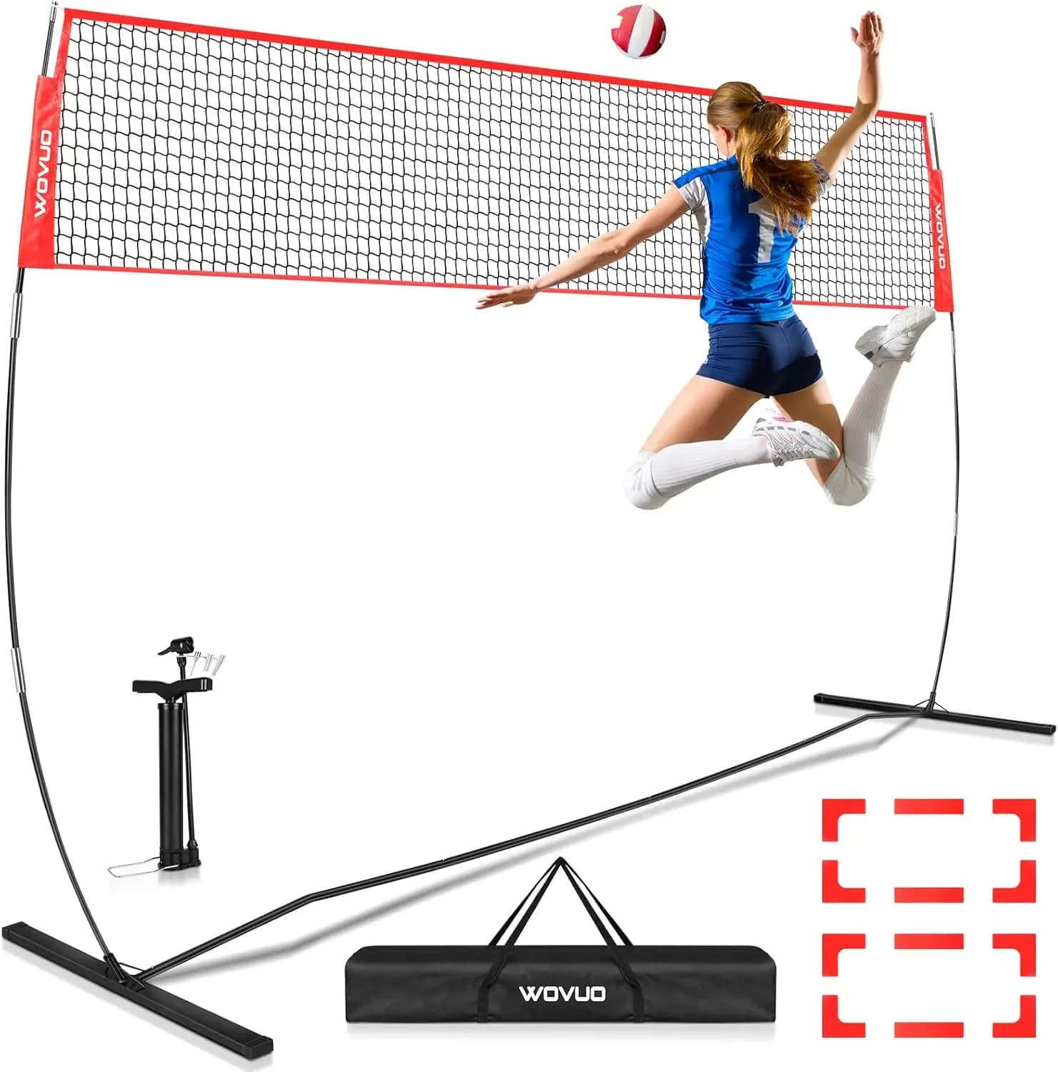 12-Foot Beach Volleyball Net - Portable Freestanding Net Set for Backyard, Height Adjustable Training Equipment with Pump and Bag, Ideal for Outdoor and Indoor Sports Games