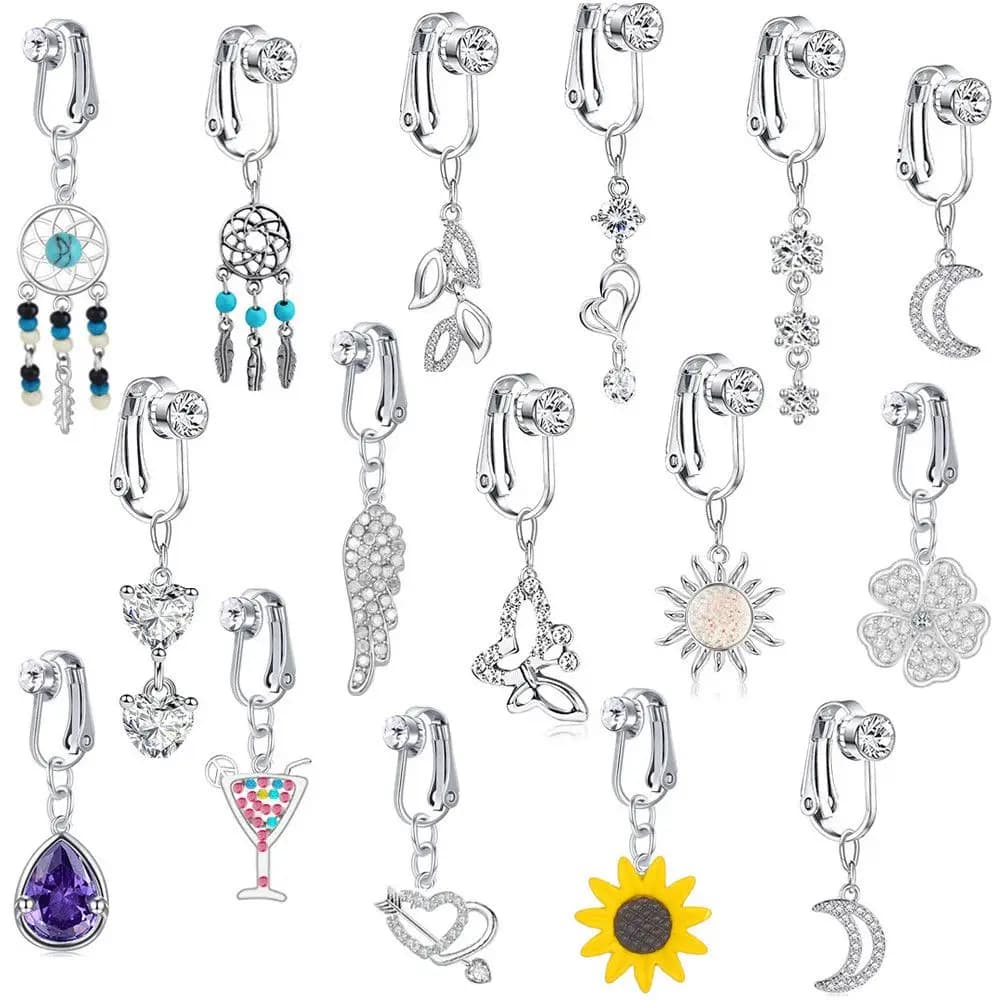 Faux Fake Belly Butterfly Fake Belly Piercing Clip a cuore sull'ombelico ombelicale falso Pircing Butterfly Leaves cartilagine orecchino Clip