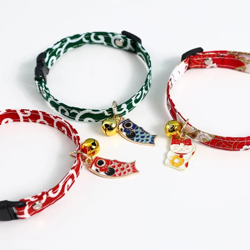 Adjustable Koi Bell Pendant Lucky Cat Collar Japanese Necklace Accessories Pet Supplies