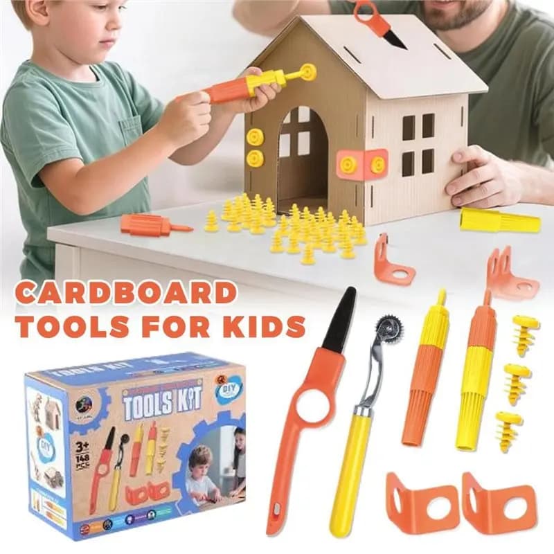 【SET DI ATTREZZI】Kit di costruzione fai-da-te in cartone per bambini - Strumenti e viti sicuri inclusi