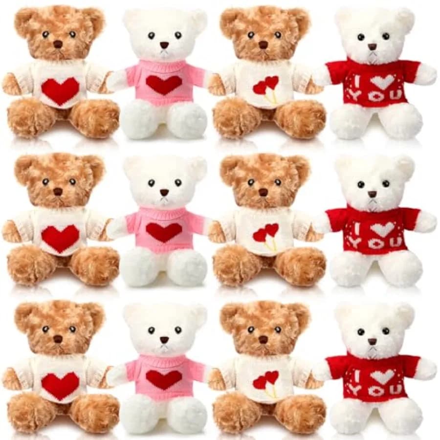 Set di 12 Orsacchiotti di San Valentino, Peluche Morbidi da 25 cm, Piccoli e Carini con Cuore, Regalo Rosa per Fidanzata