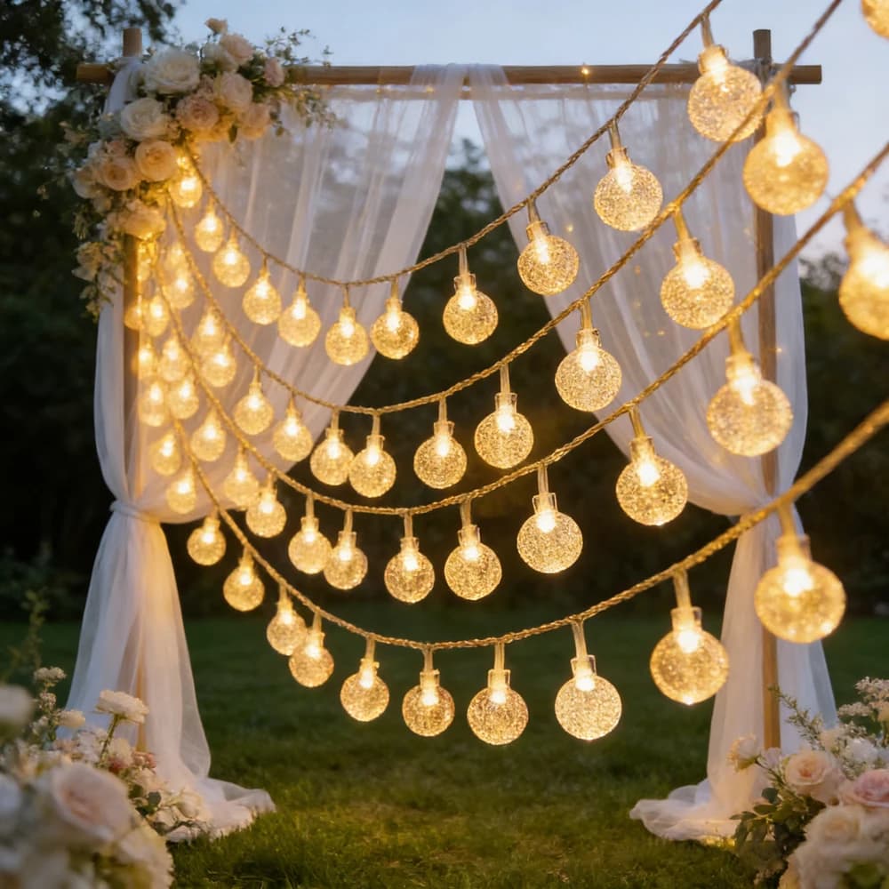 Luci a Stringa LED a Forma di Sfera, Alimentate a Batteria, Ghirlanda Luminosa per Alberi, Decorazioni Interne, Matrimoni e Casa
