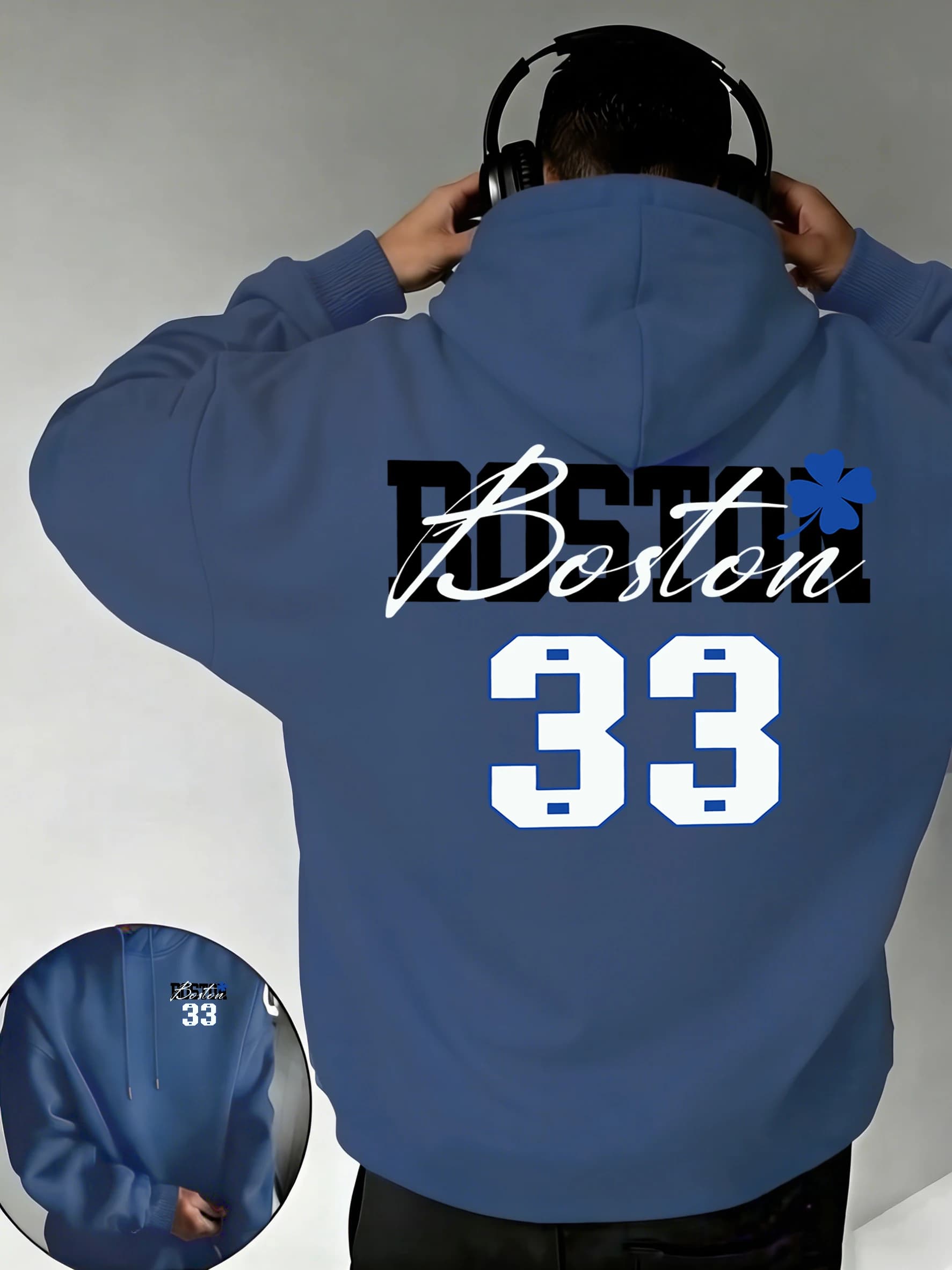 Felpa con Cappuccio Boston Numero 33 con Motivo Creativo, Moda Autunnale Hip Hop, Pullover Casual Morbido e Comodo, Abbigliamento Streetwear