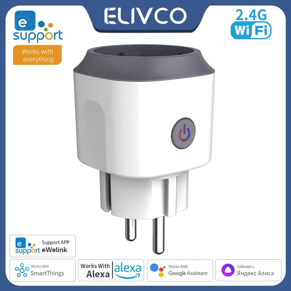 Presa Intelligente Ewelink EU 16A WiFi con Monitoraggio Consumo Energetico, Controllo Remoto tramite App eWelink, Compatibile con Alexa e Google Assistant