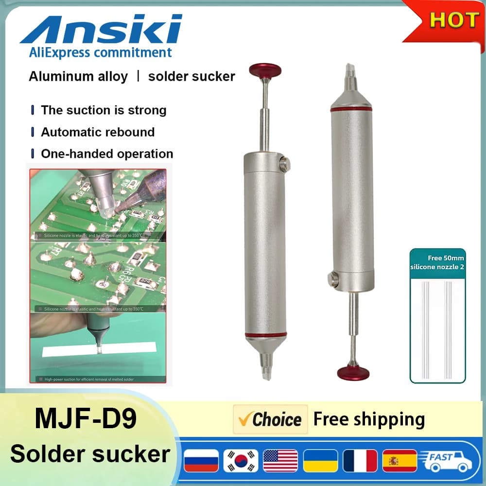 ANSIKI MJF-D9 Solder Sucker Aluminum Alloy Desoldering Pump Manual Vacuum Suction Tin Gun for PCB Component Welding Repair Tool