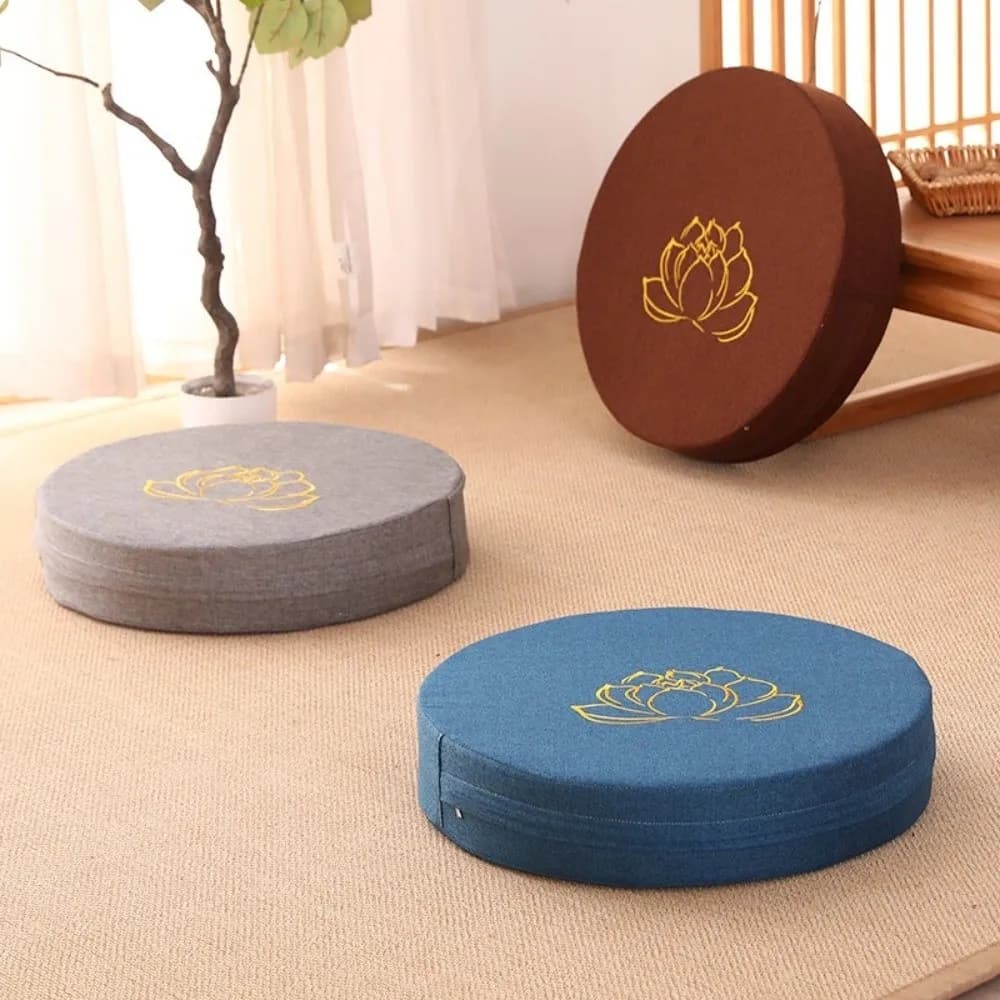 Simple Lotus Embroidered Yoga Meditation Cushion Washable Removable Cover Backrest Pillow Thickening Fill Round Tatami Mat