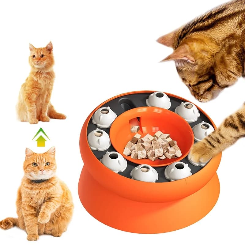 Interactive Cat Puzzle Feeder Toy Slow Feeder Bowl Treat Dispenser for Indoor Cats, Mental Stimulation Aid Digestion Enrichment Pet Game for Kitten