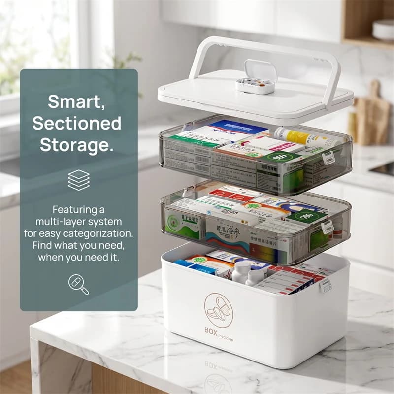 Organizzatore di Medicinali a 3 Livelli Impermeabile, Armadietto per Pronto Soccorso, Kit Medico Compatto Multifunzionale per Uso Domestico Quotidiano