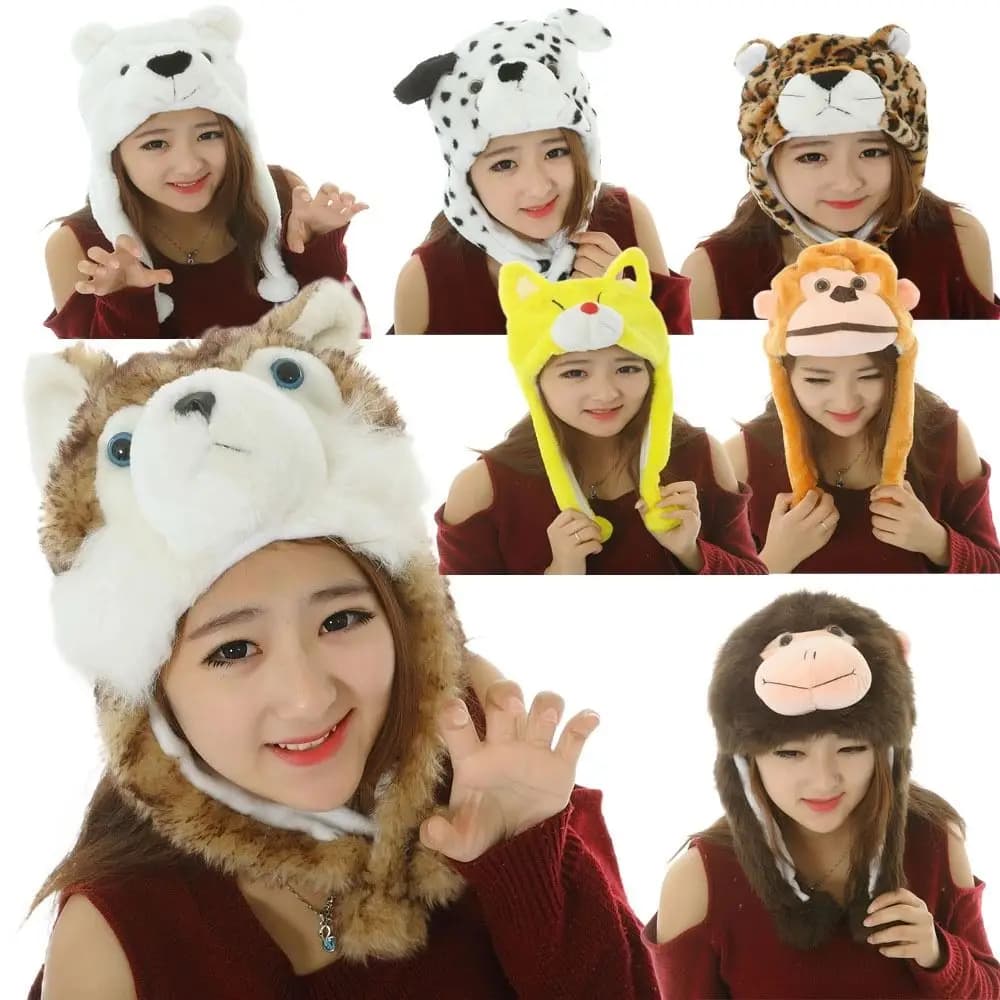 Cartone animato Peluche Cappello in movimento Animale Trapper Cappello Orecchie mobili Airbag Cap Scaldacollo Giocattoli divertenti Cappello animale Copricapo Cosplay Party