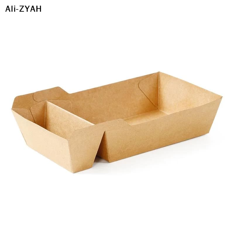 (YY) 50 Pieces Disposable Kraft Paper Trays for Food, Two Parts, Snack Containers, Pollo, Salad, Takeaway for Party