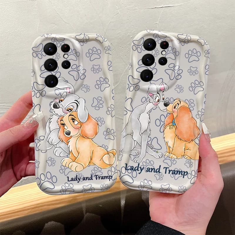 3D phone case with wave, style Couple Lady and Tramp, silicone for Samsung Galaxy S25 S24 Ultra S22 S21 S20 Plus FE A56 A36 A26