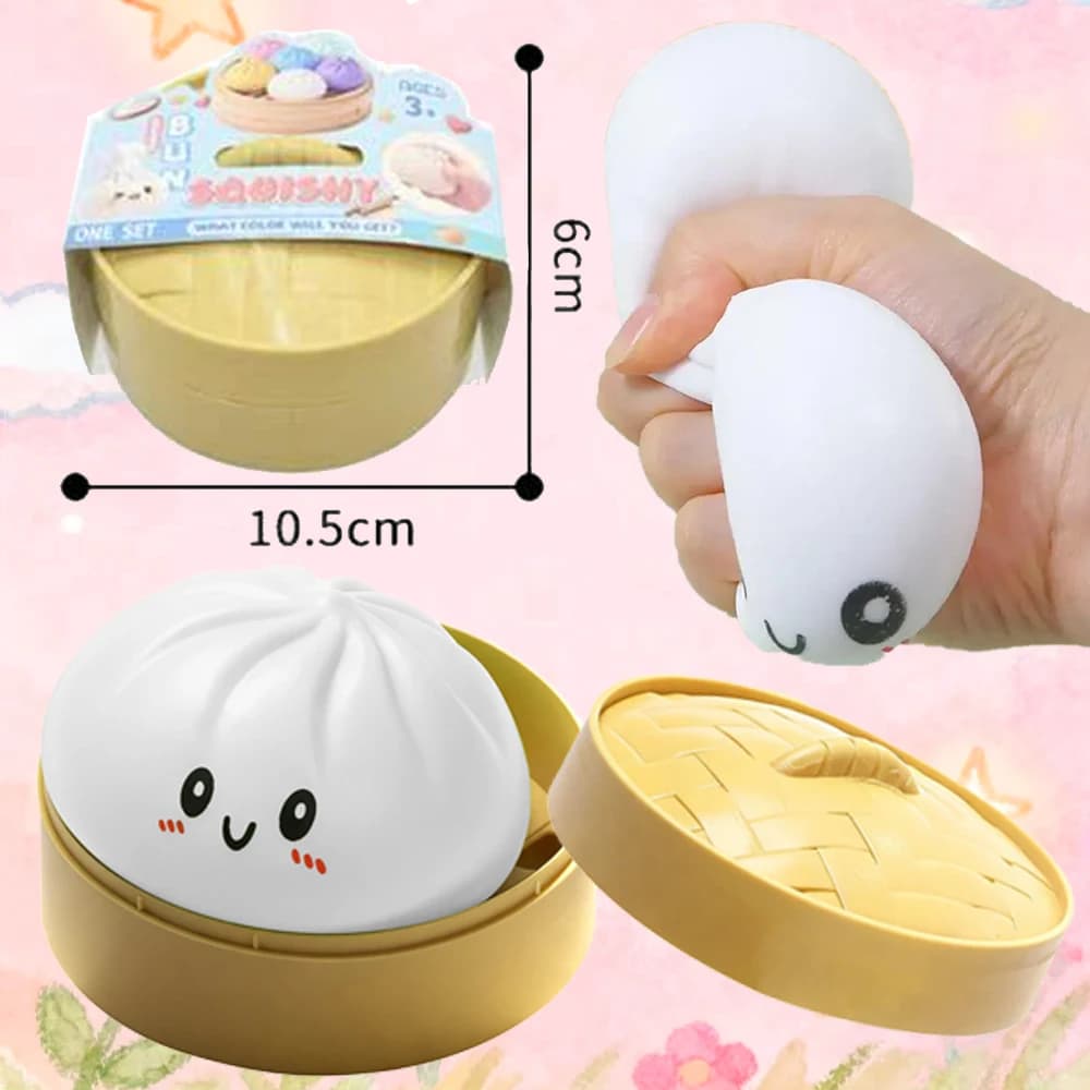 Giocattolo sensoriale a forma di dumpling da 10 cm con cestello per la cottura a vapore, per un gioco realistico e per alleviare lo stress, regalo antistress, vendita all'ingrosso