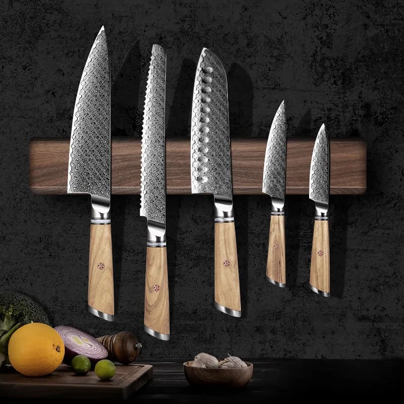 40-46 cm hard magnetic knife holder made of walnut wood, wall support for kitchen knives, restaurant, house, Santoku knife bar.