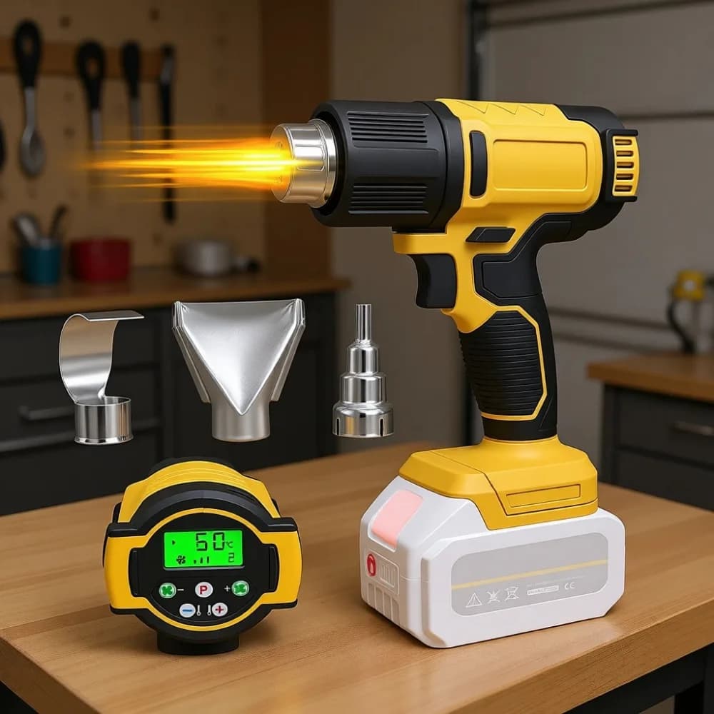 Pistola Termica Senza Fili con Display LCD da 60 a 540 Gradi ° Strumento di Riscaldamento Rapido a 3 Ugelli per Tubi Termorestringenti e Rimozione Vernice (Solo Strumento)