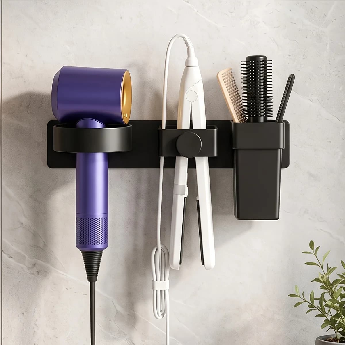 1pc Hair Dryer Holder Wall Mount Hair Straightener Curling Plastic Storage Rack Multifunctional Tools Organizer