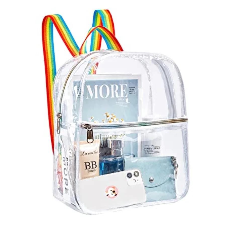 Stadium Approved Clear Backpack, Heavy Duty Cold-Resistant Transparent PVC Backpack with Work, Security Travel and Stadium Whit