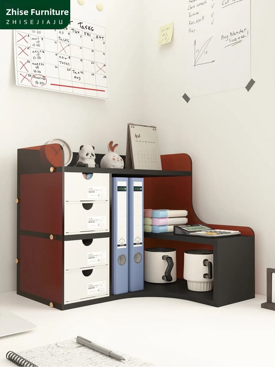 Organizzatore da scrivania angolare multi-strato per documenti, libri, cancelleria e oggetti vari, in acrilico semplice e resistente
