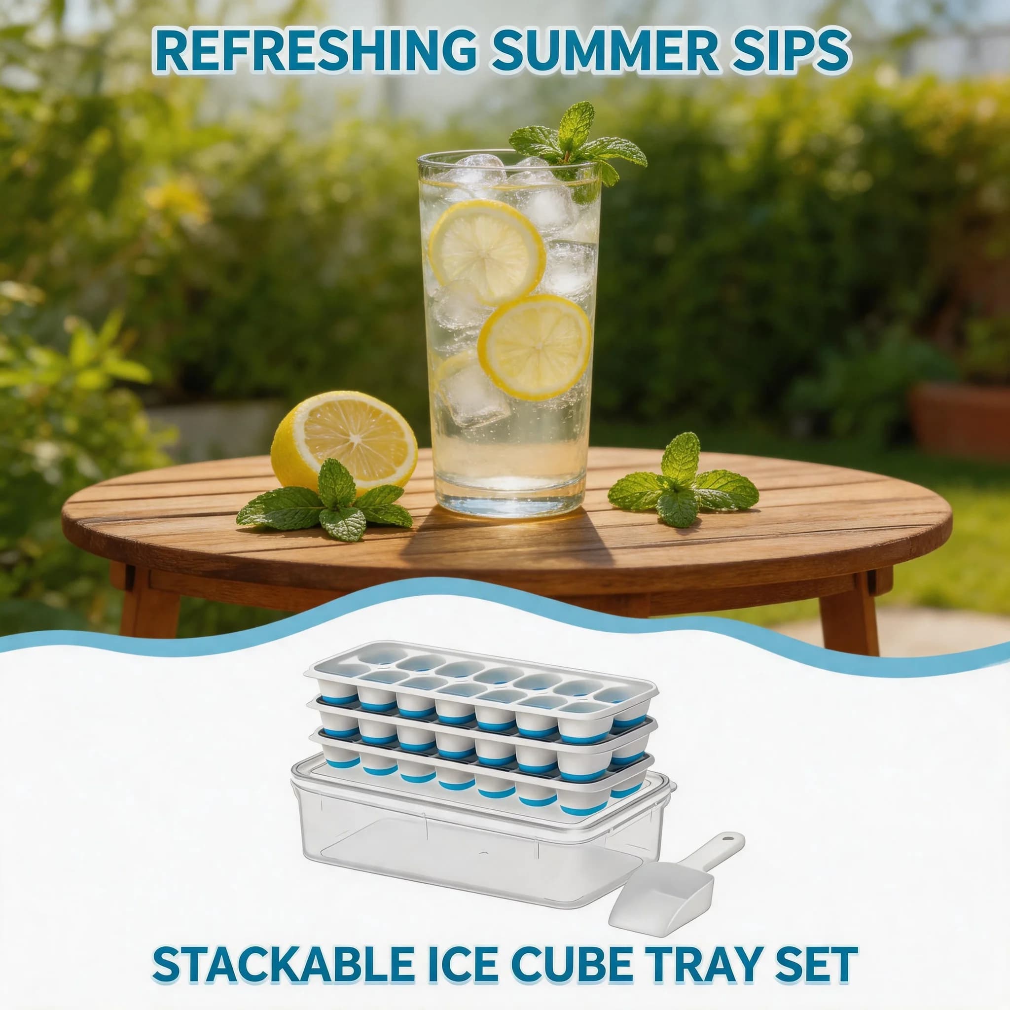 Easy Release Ice Cube Tray 3 Pack With Lid And Bin Flexible Silicone Bottom Stackable Freezer Mold Set With Ice Scoop