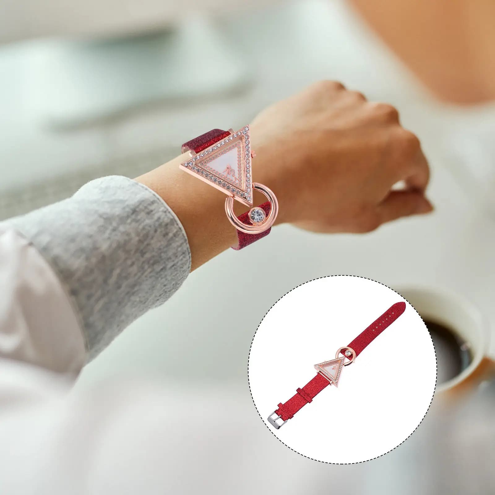 Orologio da donna alla moda con cinturino triangolare intarsiato con strass, orologio al quarzo per feste casual e uso quotidiano.