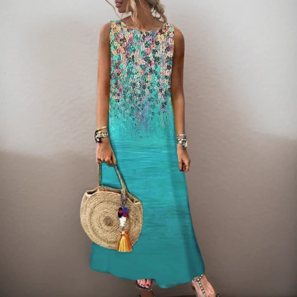 Abito lungo da spiaggia Casual allentato estivo senza maniche stampato floreale Vintage da donna abiti lunghi da donna boemia abiti da festa