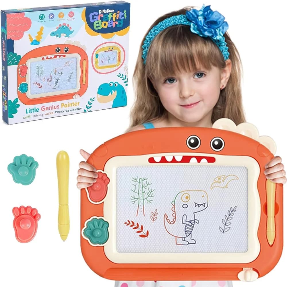 Tavola Magnetica da Disegno Little Genius Verde, Giocattolo per Bambini Senza BPA, Lavagna Educativa per Bambini con Dinosauri
