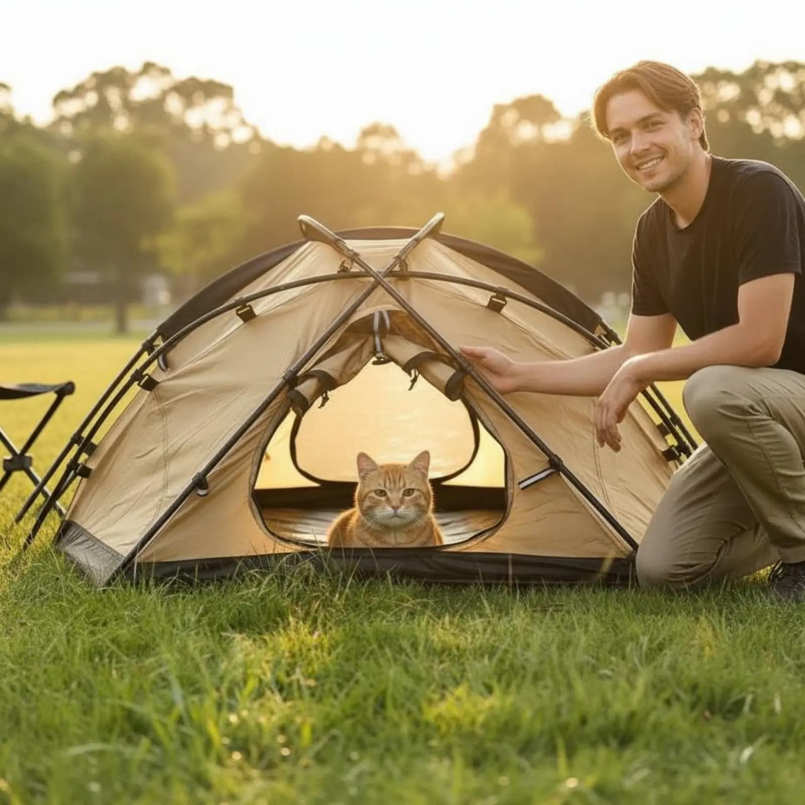 Portable Pet Tent Breathable Camping Pet Tent Foldable Dog House Sun Protection Foldable Cat Cave Semi-Enclosed Design