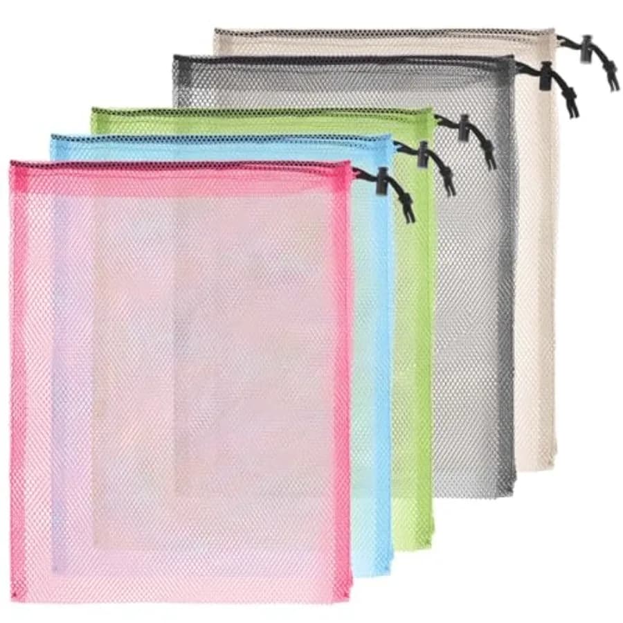 6 Pcs 11 x 15 Inch Nylon Mesh Drawstring Laundry Bags, Mesh Stuff Sacks with Cord Lock Closure, Breathable, Large Capacity, Mul