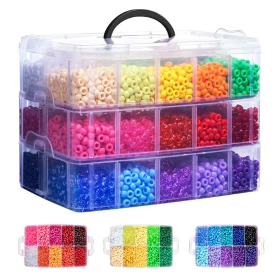 10000 Pony Beads in Bulk, 30 Rainbow Colors, Kandi Beads for Braiding Hair, Creation Bracelets, Kandi Jewelry, Keyring, Crafts