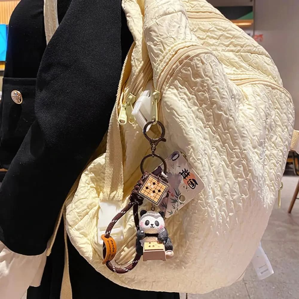 Fashion Keychain with Panda Cartoon, Chinese Style Decorative Pendant, Kawaii Ornaments for Bag and Car
