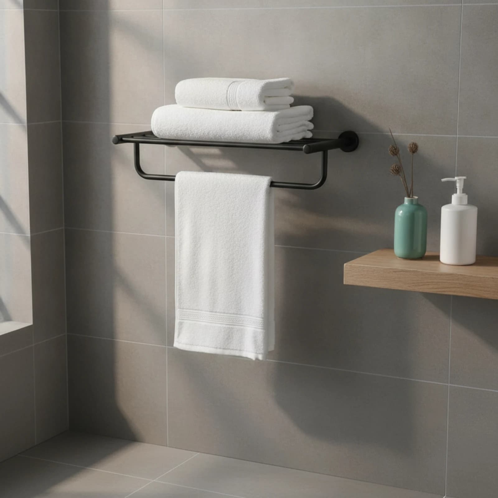 Wall Towel Rack with Shelf Compact Towel Bar with Shelf Hardware Modern Rust Resistant for Rental