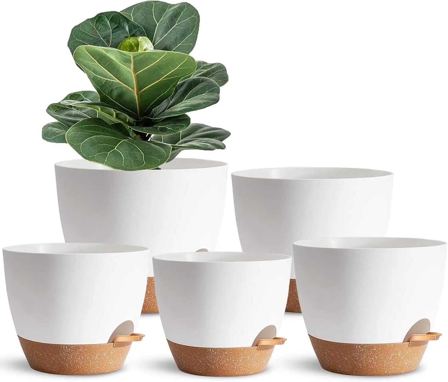 5 Pack Self Watering Plant Pots, White Plastic Indoor Flower Pots for Succulents, Cactus, Snake Plants, African Violets, 7/6.5/6/5.5/5 Inch