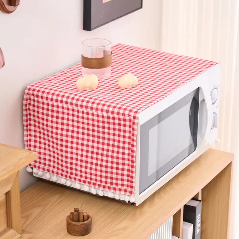 Cotton Linen Kitchen Microwave Dust Cover,with Side Pockets,Versatile Dustproof Cover for Toaster Oven,Mini Fridge,Air Fryer
