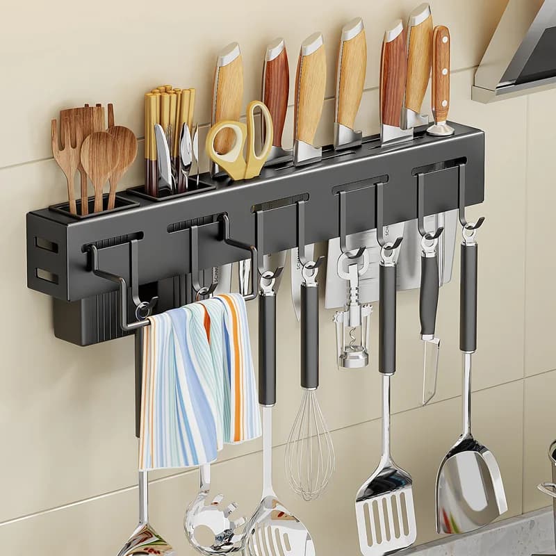 Organizzatore per coltelli da cucina a parete all'ingrosso, strumenti da cucina, scaffale per bacchette/portaoggetti per cucchiai, scaffali da cucina
